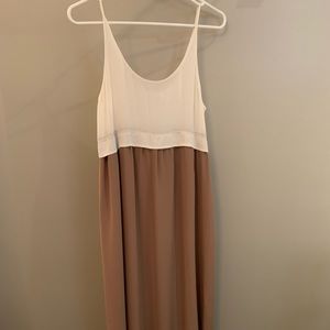 Aritzia Wilfred Silk camel and white dress
